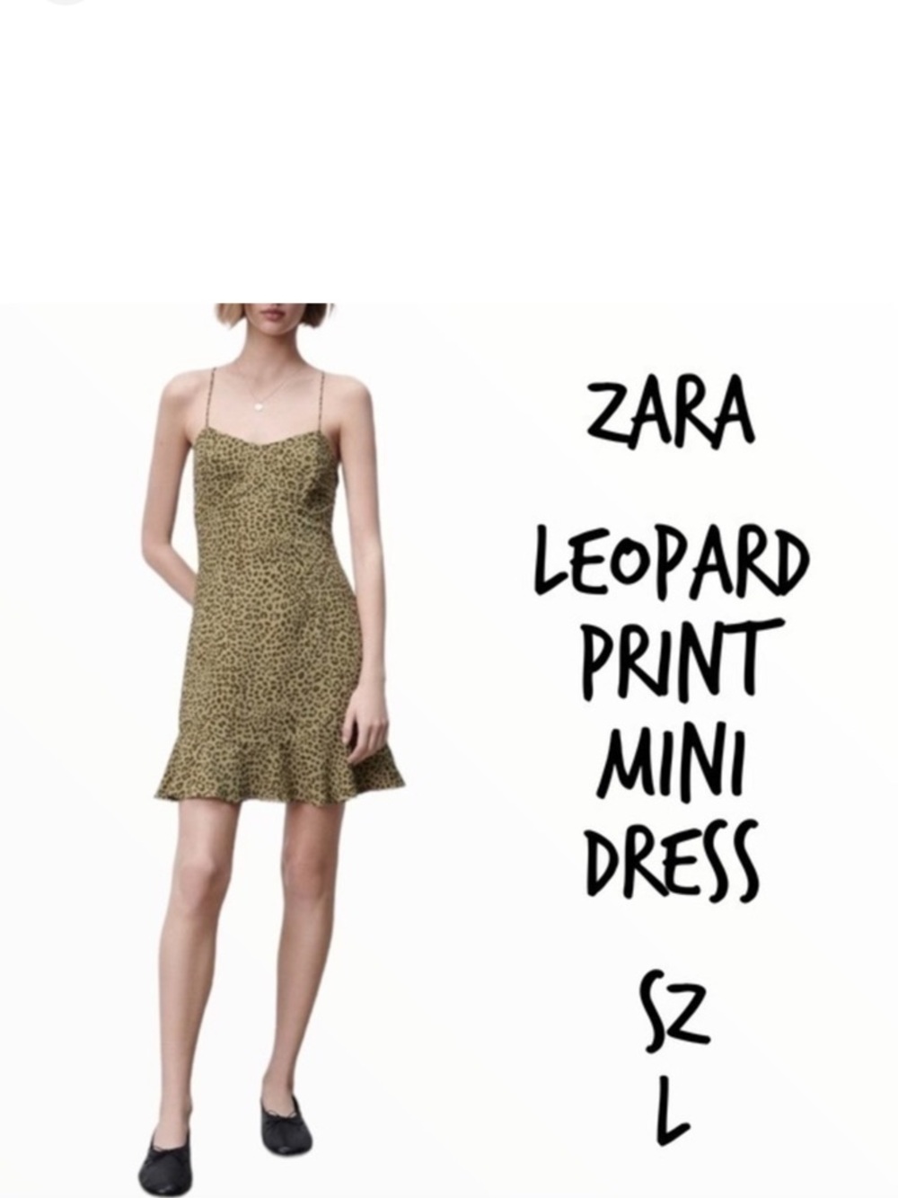 Zara olive green leopard print mini dress size L